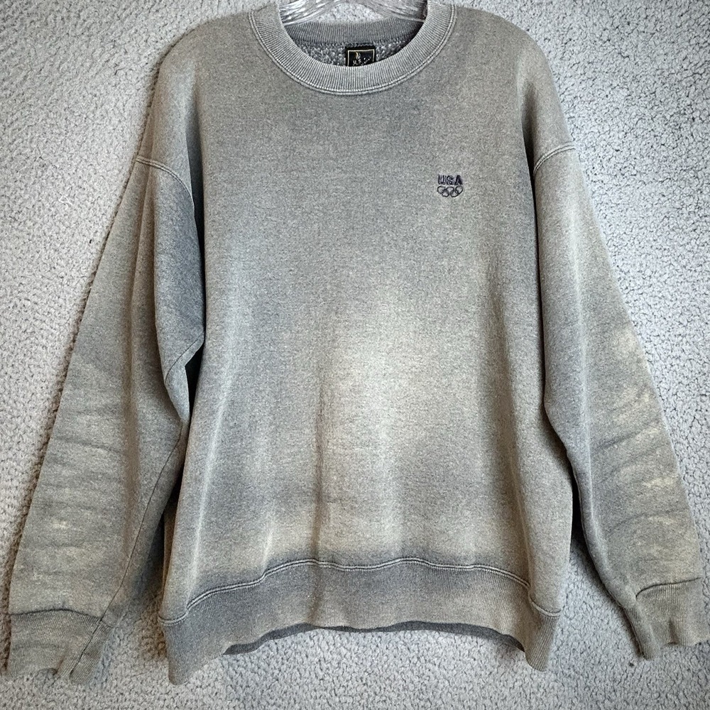 Vintage Team USA Olympics Sweatshirt Mens Large Gray Sun-Dyed Made In USA
